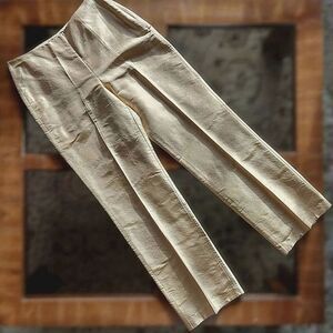 Vtg pale gold raw silk pocketless creased dress pants